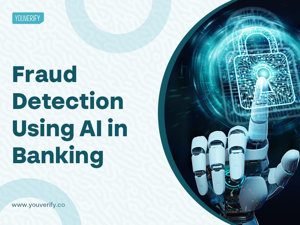 Fraud detection in banking using AI technology illustrated by a robotic hand securing a digital lock